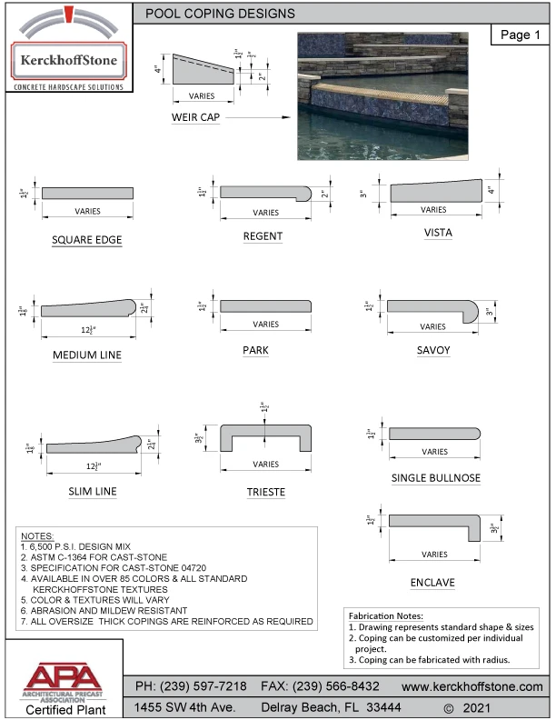 Pool and Spa Coping Profiles