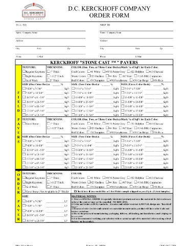Pavers & Hardscape Order Form