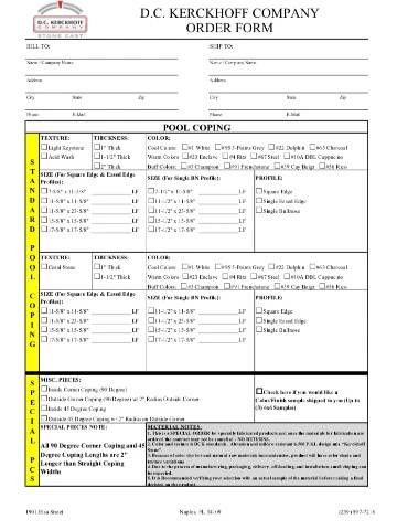 Pools & Water Features Order Form