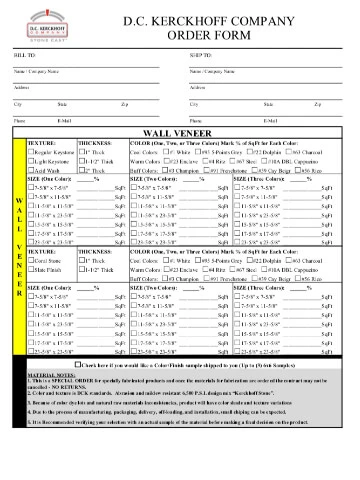 Precast Cladding Order Form
