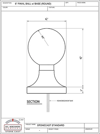 6 In Finial Ball w Base Round