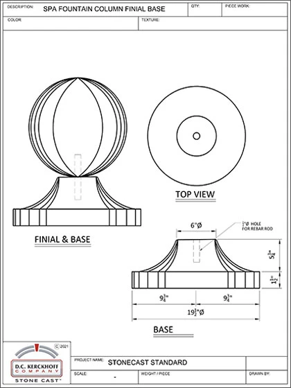 Spa Fountain Column Finial Base
