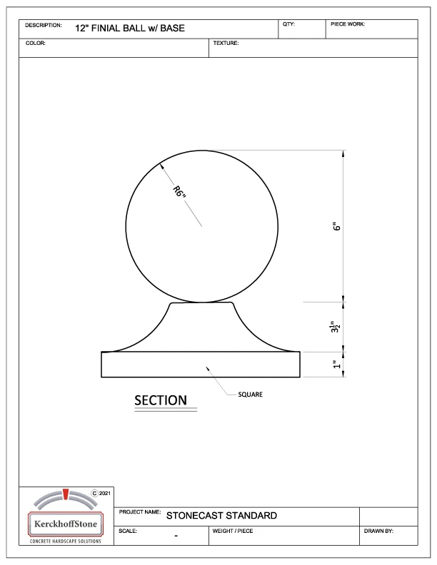 12 In Finial Ball w Base