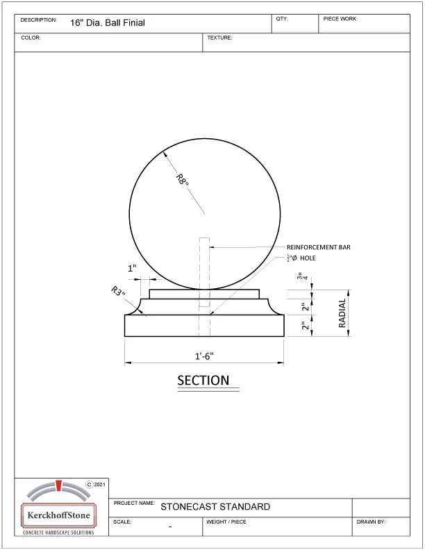 16 In Finial Ball w Base