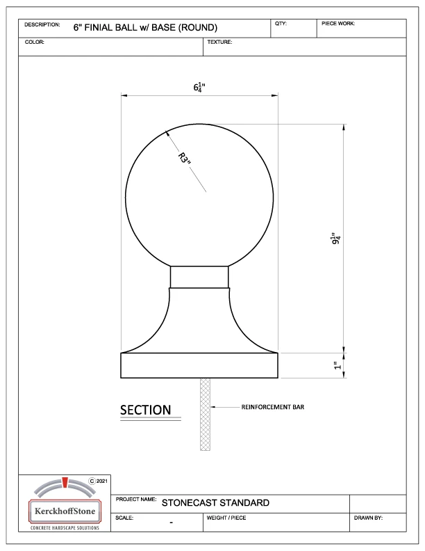 6 In Finial Ball w Base Round