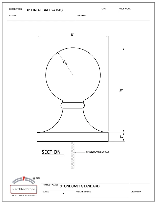 6 In Finial Ball w Base
