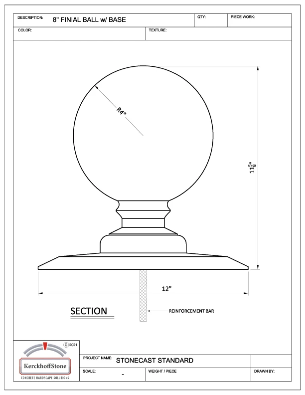 8 In Finial Ball w Base
