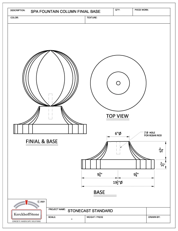 Spa Fountain Column Finial Base