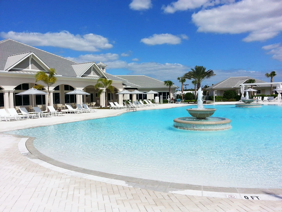 Corkscrew Shores Pool Coping and Fountains Color 5 points Grey Regular Keystone Texture
